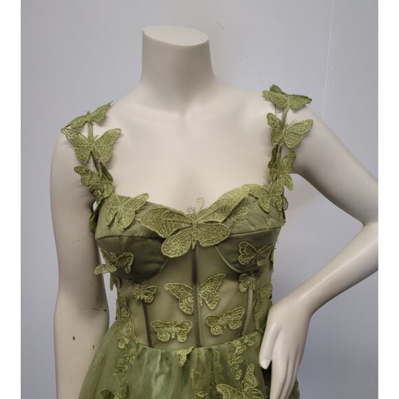 Green Apple Butterfly Dress Corset Formal Prom Wedding Bridesmaid - Picture 5 of 11